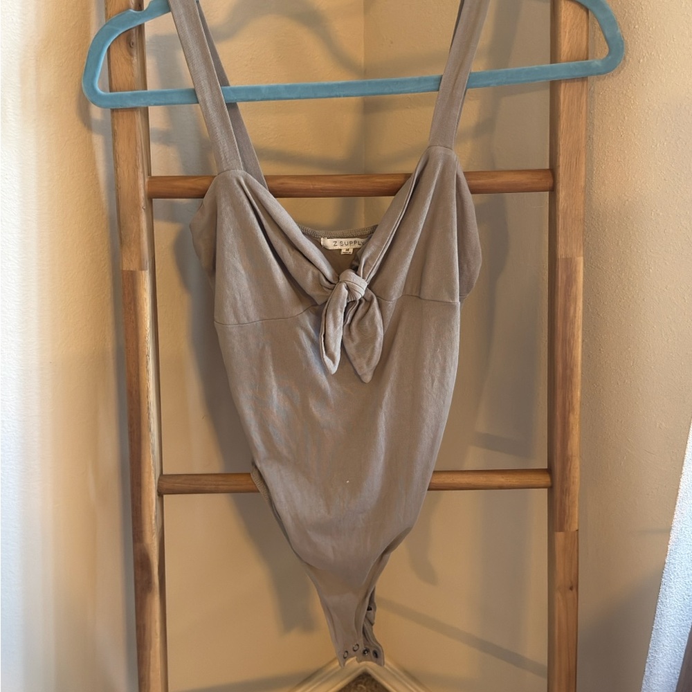 Muted Olive Front Tie-Front Bodysuit